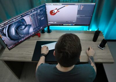 man sitting and using computer